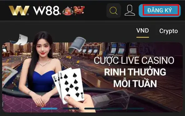 Chọn nút Đăng ký W88