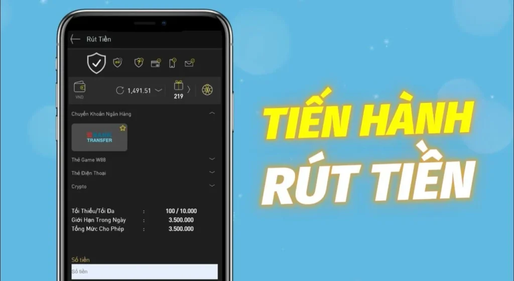 Điền thông tin giao dịch rút tiền W88 và Xác nhận